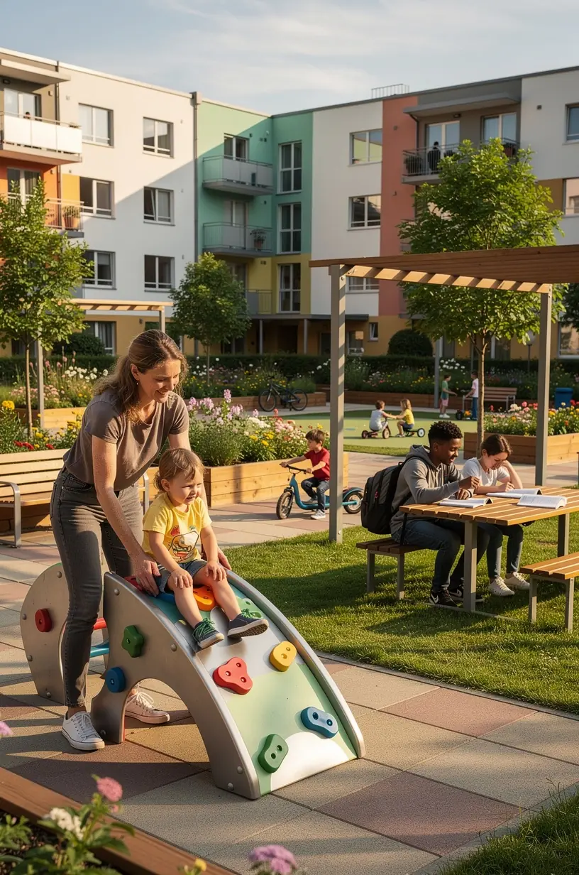 Smart street lighting illuminating urban neighborhoods at night.